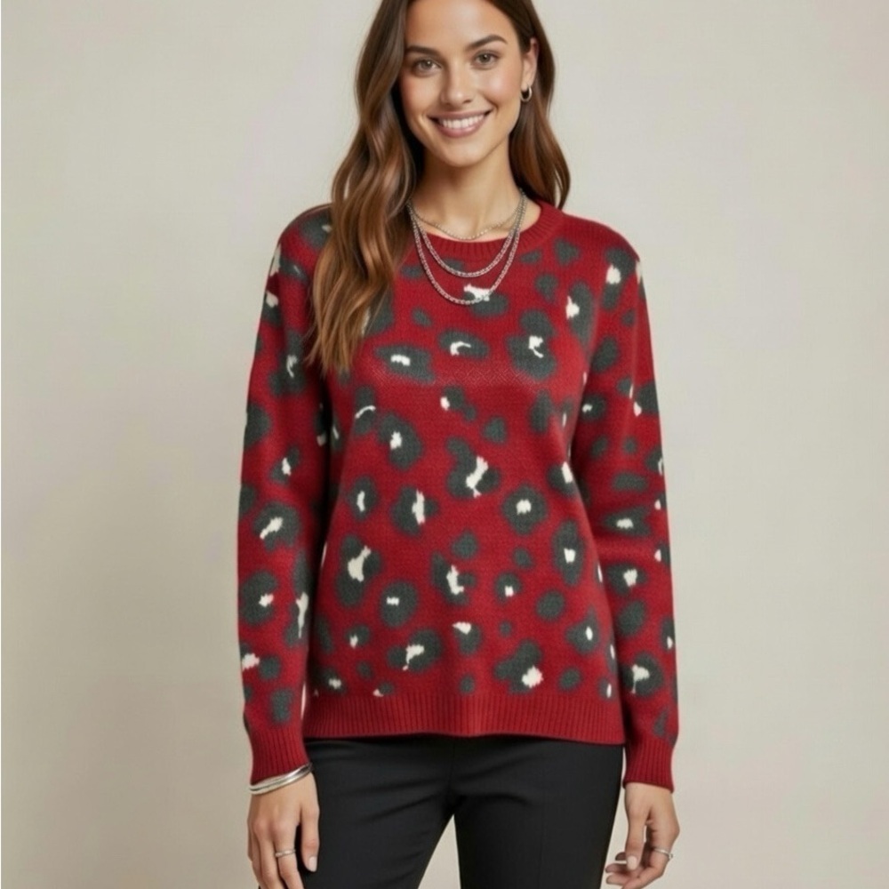 Loft Animal Print Long Sleeve Sweater SZ XL - Picture 3 of 12